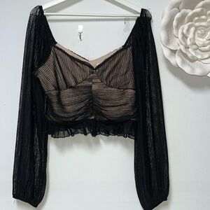 Meraki Black Sheer Long Sleeve Top